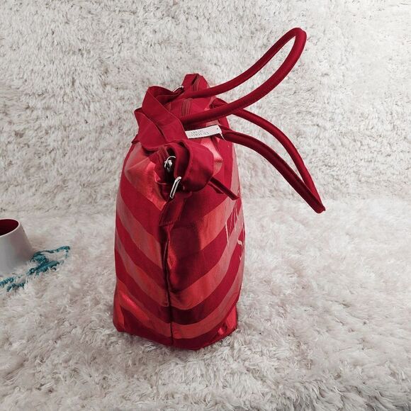 NWT Victoria's Secret Red Striped Signature Canvas Tote Bag Top 25" x 14" Bottom - Picture 3 of 6